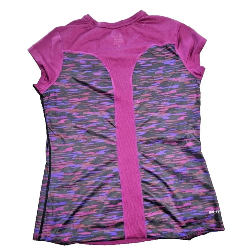 Nike Dri-FIT Womens Running Top Magenta‎ Purple Camo Mesh Back Shirt Medium